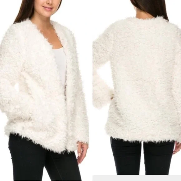 Ambiance White Faux Fur Jacket - Picture 2 of 11